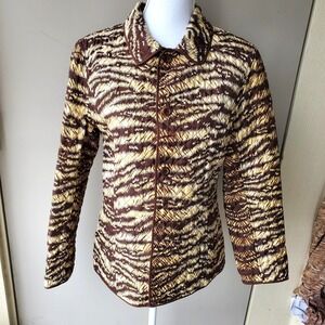 Doncaster Jacket Womens 10P Brown Reversible Quilted 100% Silk Animal Print